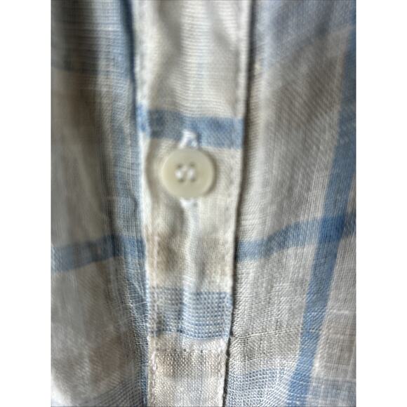 CP Shades Sleeveless Linen Button Blouse Top XS over sized plaid blue tan ivory - Picture 8 of 12